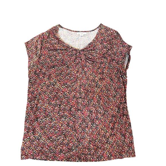 Liz Claiborne Woman 2X Blouse Multicolor Abstract Dot Stretch Knit  Plus Size - Picture 1 of 4